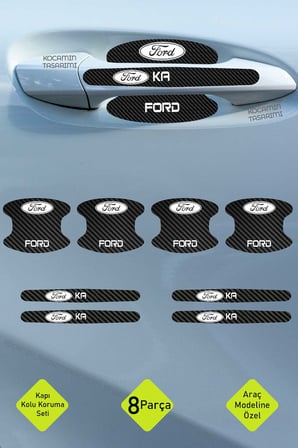 Ford Ka Araç Modeline Özel Ford Ka Karbon Kapı Kolu Koruma Seti – Beyaz Yazılı 8 Parça Şık Tasarım
