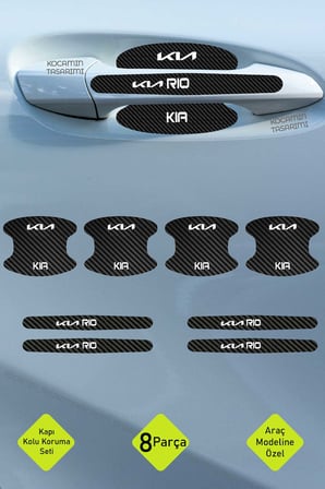 Kia Rio Karbon Desenli Kapı İçi Kolları Koruma Folyo Seti – Rio Serisine Özel Üretim 8 Parça Takım