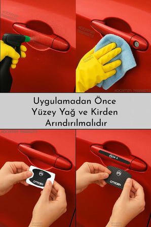 Araç Modeline Özel Citroen C4 X Karbon Kapı Kolu Koruma Seti – Beyaz Yazılı 8 Parça Şık Tasarım