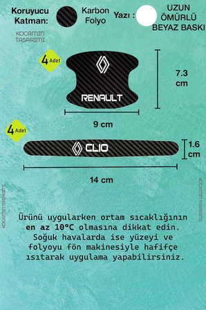 Renault Clio Kapı İçi Koruma Seti – Clio Serisine Uygun Karbon Desenli Şık Beyaz Yazılı Tasarım