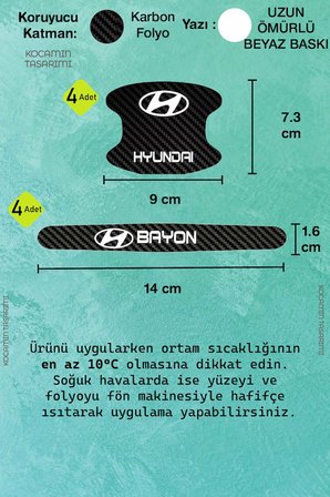 Karbon Kaplama Hyundai Bayon Kapı Kolu Koruma Seti – 8 Parça, Şık Beyaz Yazılı Folyo
