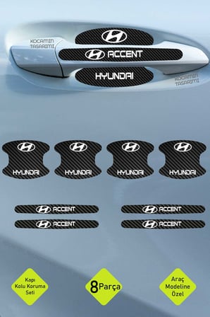 Araç Modeline Özel Hyundai Accent Karbon Kapı Kolu Koruma Seti – Beyaz Yazılı 8 Parça Şık Tasarım