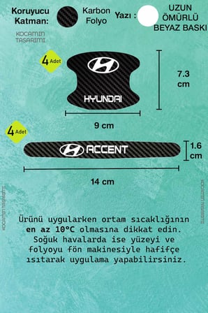 Araç Modeline Özel Hyundai Accent Karbon Kapı Kolu Koruma Seti – Beyaz Yazılı 8 Parça Şık Tasarım
