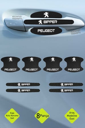 Dayanıklı Baskıya Sahip Peugeot Bipper Karbon Kapı İçi Koruma Folyo Seti – 8 Parça Beyaz Yazılı Ürün