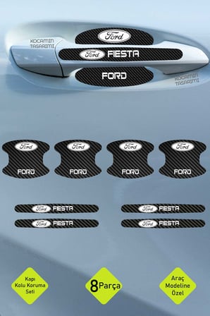 Ford Fiesta Kapı Kolu Karbon Folyo Seti – Fiesta Modeline Özel Dayanıklı 8 Parça Koruyucu Ürün