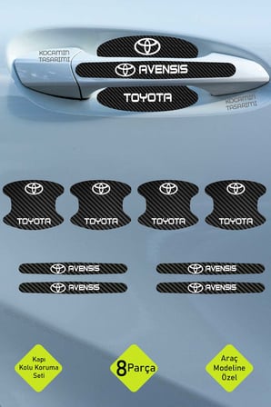 Araç Modeline Özel Toyota Avensis Karbon Kapı Kolu Koruma Seti – Beyaz Yazılı 8 Parça Şık Tasarım