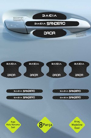 Dacia Sandero Kapı Kolu Karbon Folyo Seti – Sandero Uyumlu, 8 Parça Çizilmeye Dayanıklı Şık Tasarım