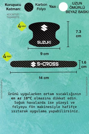 Karbon Desenli Suzuki S-Cross Kapı İçi Kolları Koruma Folyo Seti – 8 Parça Dayanıklı, Şık ve Dekoratif Ürün