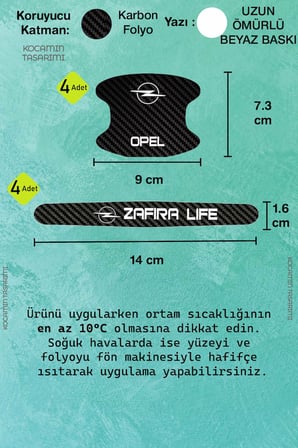 Opel Zafira Life Karbon Desenli Kapı İçi Kolları Koruma Folyo Seti – 8 Parça Şık Dekoratif Ürün