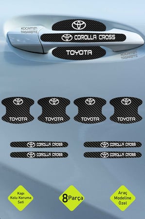 Toyota Corolla Cross Kapı Kolu Koruma – Karbon Desenli Corolla Cross Serisi İçin 8 Parça Beyaz Yazılı Folyo Seti