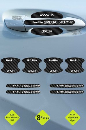Dacia Sandero Stepway Karbon Desenli Kapı İçi Kolları Koruma Folyo Seti – Sandero Stepway Serisine Özel Üretim 8 Parça Takım