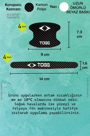 Togg Togg Karbon Kapı Kolu Koruma Seti – 8 Parça Beyaz Yazılı Şık ve Dayanıklı Folyo Seti
