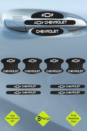 Chevrolet Premium Karbon Kapı Kolu Koruma Seti – 8 Parça Beyaz Yazılı Şık ve Dayanıklı Folyo Seti