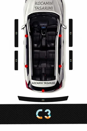 Karbon Desenli Citroen C3 Kapı Eşiği Koruma Seti – 4 Kapı 1 Bagaj 5 Parça Renkli Baskı