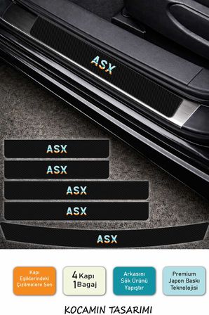 Yeni Nesil Mitsubishi ASX Kapı Eşiği Koruyucu – Karbon Folyo 5 Parça Renkli Baskı