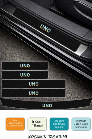 Premium Karbon Fiat Uno Kapı Eşiği Koruma Seti – 5 Parça Dayanıklı Renkli Baskılı
