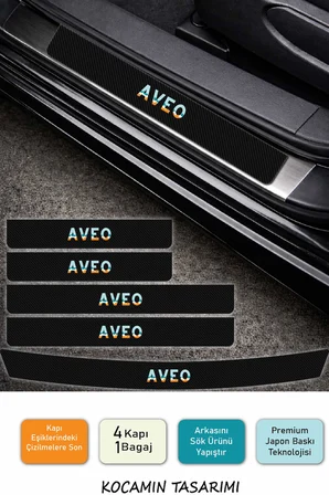 Chevrolet Aveo Kapı Eşiği Karbon Koruyucu – Aveo Modeline Uyumlu 5 Parça Renkli Baskılı Set