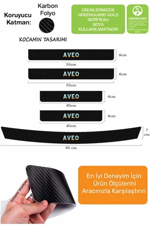 Chevrolet Aveo Kapı Eşiği Karbon Koruyucu – Aveo Modeline Uyumlu 5 Parça Renkli Baskılı Set