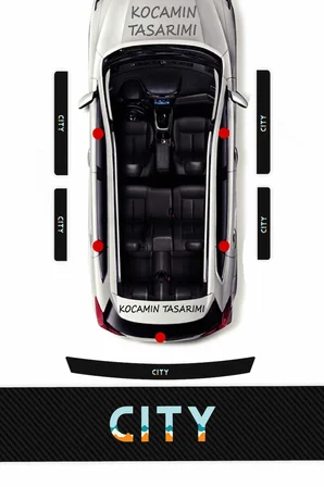 Honda City Kapı Eşiği Karbon Koruma Seti – City Uyumlu 5 Parça Renkli Baskılı Araç Koruyucu