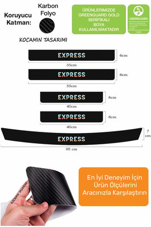 Renault Express Kapı Eşiği Koruyucu – Karbon Desenli Express Modeline Özel 5 Parça Folyo Seti