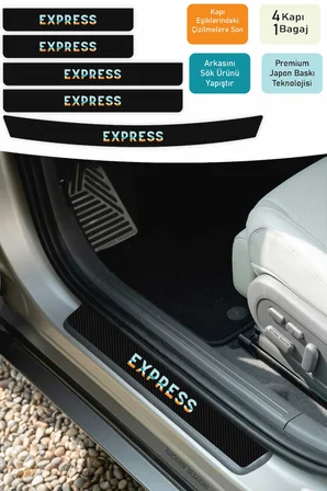 Renault Express Kapı Eşiği Koruyucu – Karbon Desenli Express Modeline Özel 5 Parça Folyo Seti