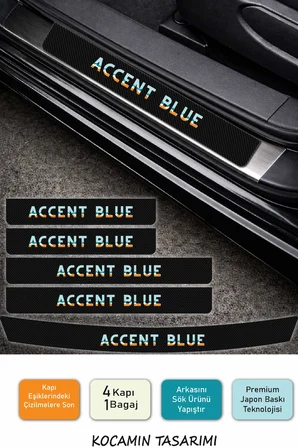 Hyundai Accent Blue Kapı Eşiği Karbon Koruyucu – Accent Blue Modeline Uyumlu 5 Parça Renkli Baskılı Set