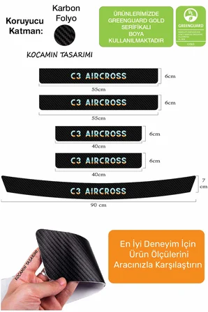 Araç Modeline Özel Citroen C3 Aircross Karbon Kapı Eşiği Koruma Seti – 5 Parça Premium Renkli Baskı