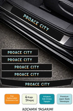 Toyota Proace City Kapı Eşiği Karbon Koruma Seti – Proace City Uyumlu 5 Parça Renkli Baskılı Araç Koruyucu