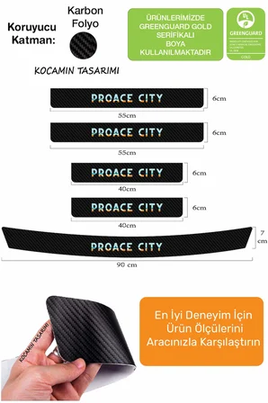 Toyota Proace City Kapı Eşiği Karbon Koruma Seti – Proace City Uyumlu 5 Parça Renkli Baskılı Araç Koruyucu