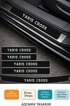 Dayanıklı Toyota Yaris Cross Kapı Eşiği Karbon Koruma Seti – 5 Parça Renkli Baskılı Araç Koruyucu