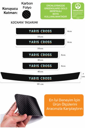 Dayanıklı Toyota Yaris Cross Kapı Eşiği Karbon Koruma Seti – 5 Parça Renkli Baskılı Araç Koruyucu