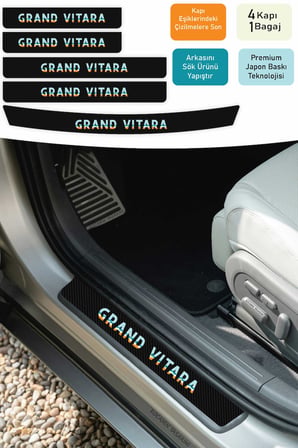 Şık Tasarımlı Suzuki Grand Vitara Kapı Eşiği Karbon Folyo Seti – 5 Parça Renkli Baskılı Koruma