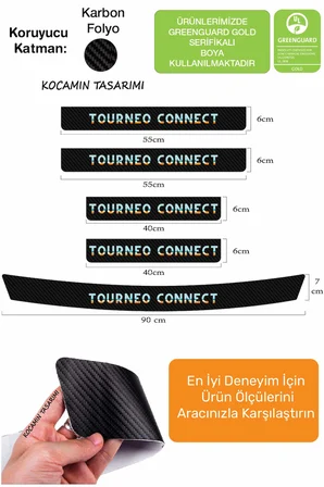Premium Karbon Ford Tourneo Connect Kapı Eşiği Koruma Seti – 5 Parça Dayanıklı Renkli Baskılı