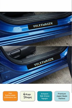 Karbon Desenli Volkswagen Premium Kapı Eşiği Koruma Seti – 5 Parça Renkli Baskılı Şık Tasarım