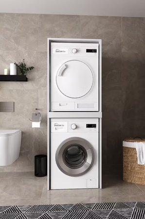 DF03109B Çamaşır Makinesi Dolabı Kurutma Makinesi Standı İkili Raflı Beyaz Banyo Dolabı Düzenleyici