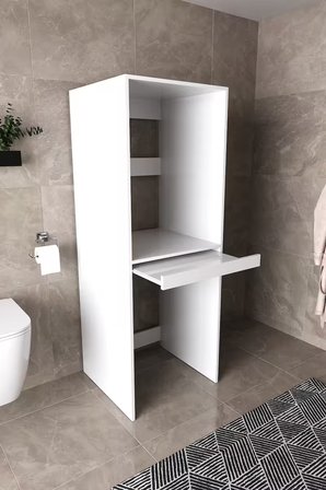 DF03109B Çamaşır Makinesi Dolabı Kurutma Makinesi Standı İkili Raflı Beyaz Banyo Dolabı Düzenleyici