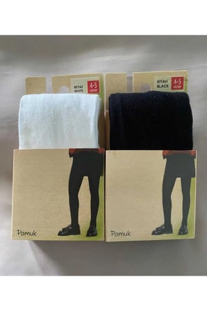 Pamuk 2'li Kız Çocuk Cotton Siyah Beyaz Külotlu Çorap