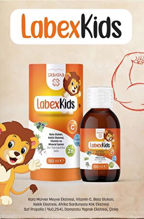 Erbatab Labex Kids Çinko Kekik Beta Glukan Karamürver Çocuk Multivitamin Şurup 150 ML
