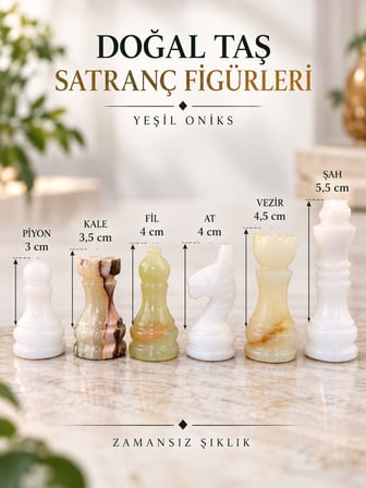 Yeşil Oniks Doğal Taş Satranç Takımı 10 İnç 25x25 cm Dekoratif Hediyelik Satranç Seti