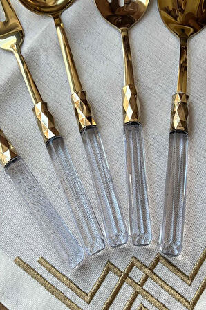 Diamond Gold Şeffaf Servis Sunum Kaşık Seti 5 Parça