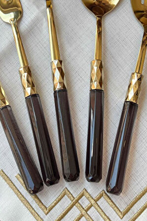 Diamond Gold Siyah Servis Sunum Kaşık Seti 5 Parça