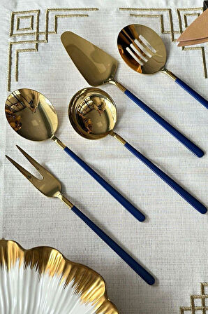 Dame Marie Gold-Blue 5 Parça Sos Kepçe Seti