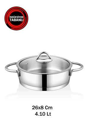 Safinox Vision 4.10 Litre 26x8 Cm İndiksiyon Basık Çelik Tencere