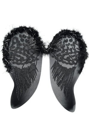 49×45 cm Siyah Simli Tüylü Melek Kanadı – Kostüm, Parti ve Fotoğraf Çekimi Aksesuarı