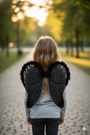 49×45 cm Siyah Simli Tüylü Melek Kanadı – Kostüm, Parti ve Fotoğraf Çekimi Aksesuarı