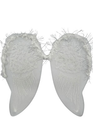 49×45 cm Beyaz Simli Tüylü Melek Kanadı – Kostüm, Parti ve Fotoğraf Çekimi Aksesuarı