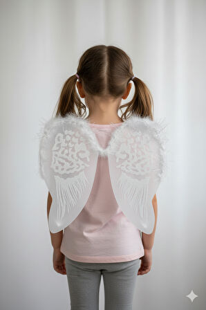 49×45 cm Beyaz Simli Tüylü Melek Kanadı – Kostüm, Parti ve Fotoğraf Çekimi Aksesuarı