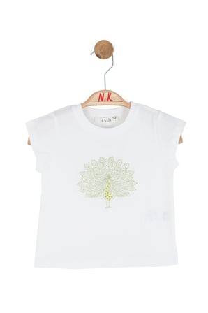 Nk Kız Bebek Tavus Kuşu Tshirt 1-4 Yaş Ekru-Yeşil