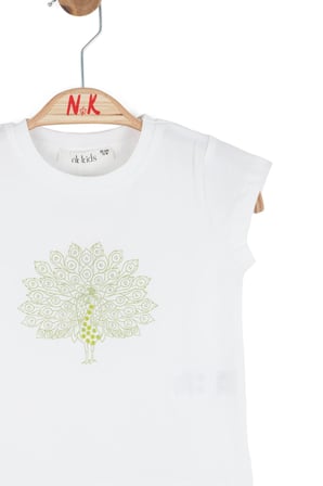 Nk Kız Bebek Tavus Kuşu Tshirt 1-4 Yaş Ekru-Yeşil