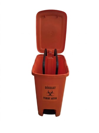Tıbbi Atık Kovası 60 L Turuncu Slim Pedallı İç Kovasız